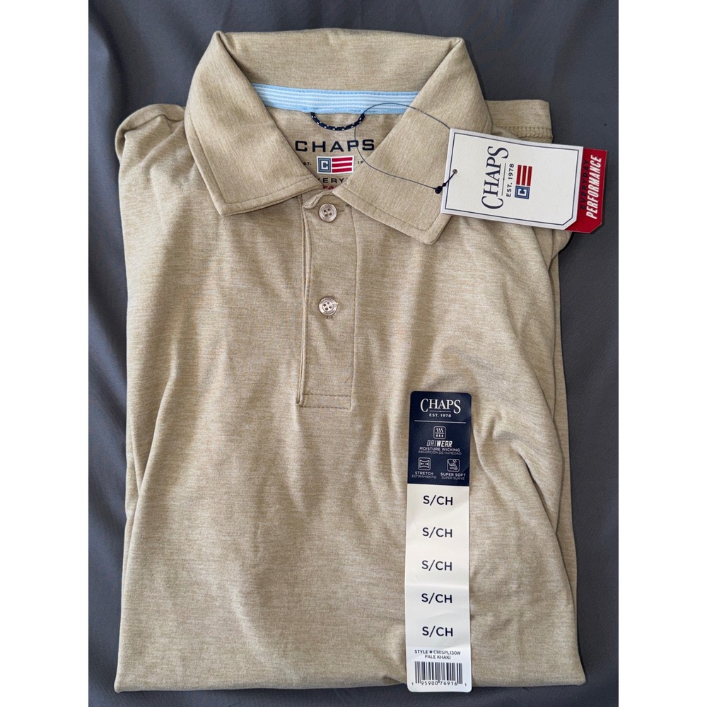 Chaps Mens Everyday Performance Polo Shirt Pale Khaki DriWear Small NWT